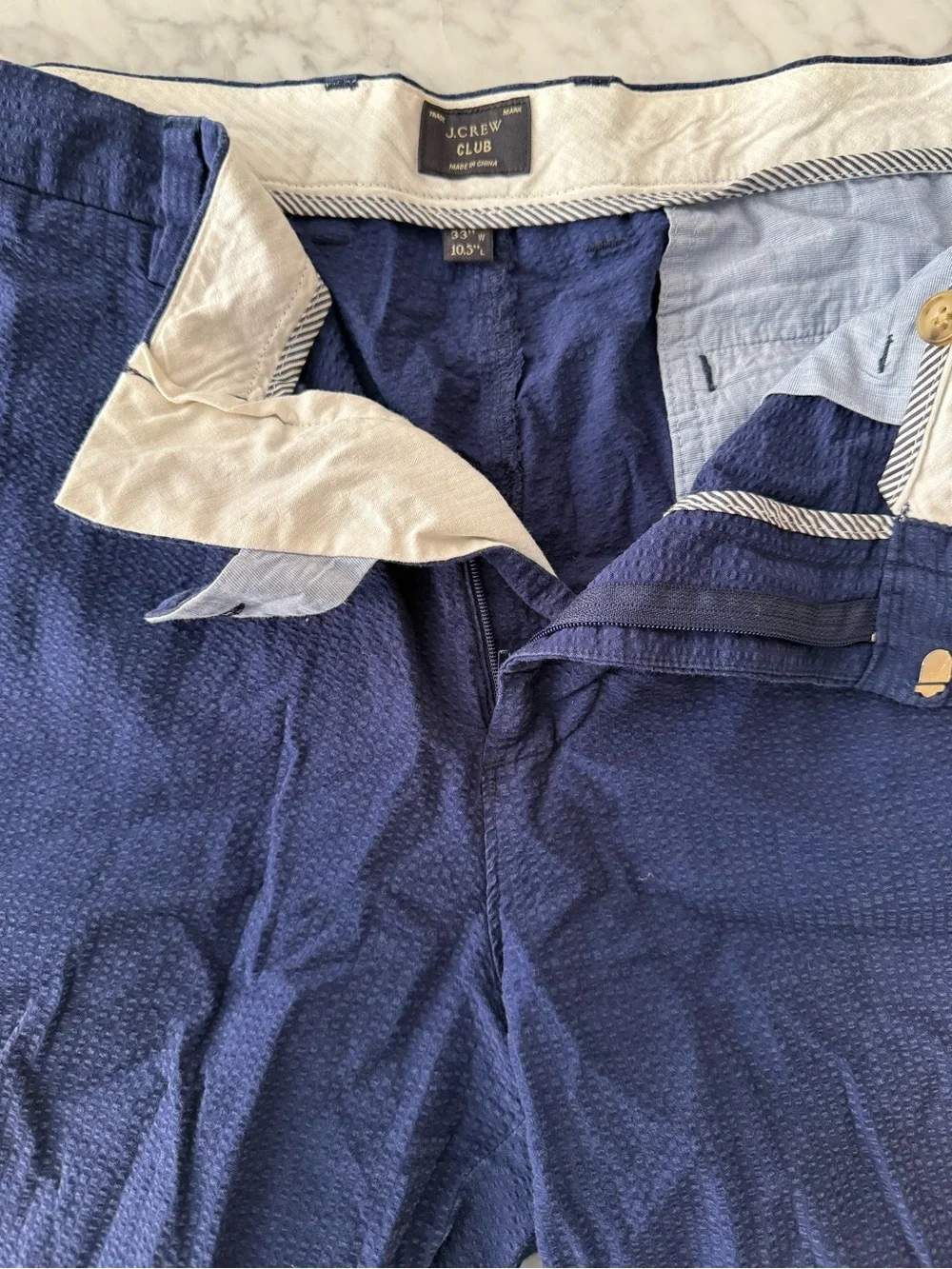 J.Crew Club Seersucker-Texture Shorts – Navy – 33W x 10.5” Inseam